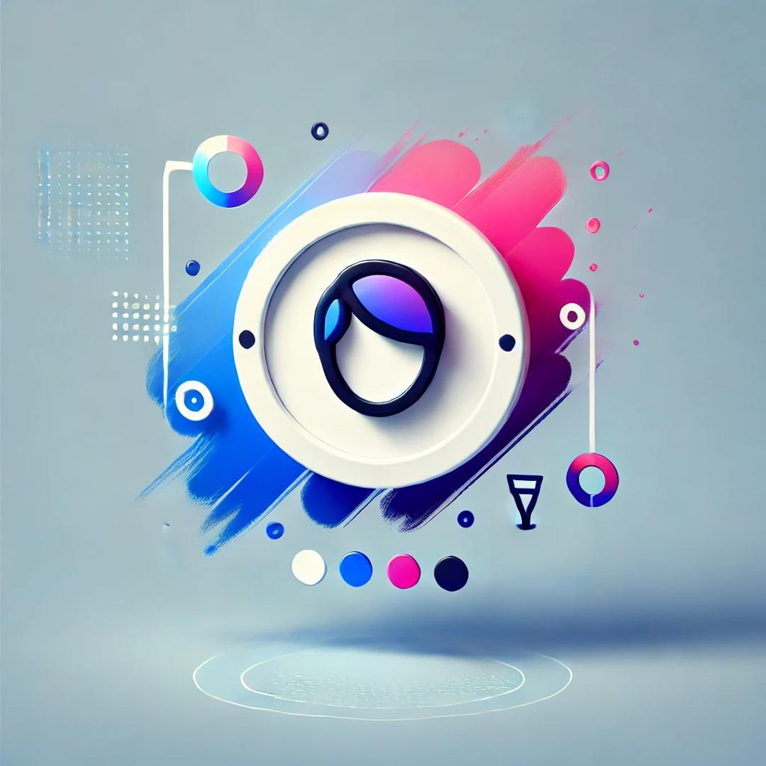 A minimalistic, futuristic illustration for a 'How It Works' page within a hair color application. The scene shows a simplified process where a user interacts with the AR hair color app.